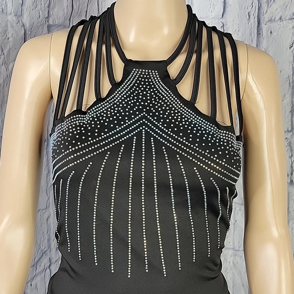 Black SEQUINED CUT OUT Wide Leg Jumpsuit - Picture 2 of 10